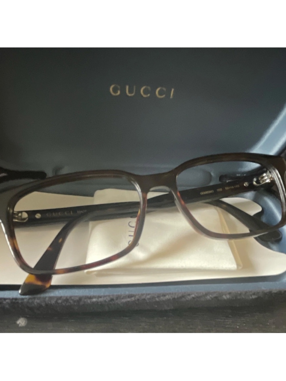 Gucci Men’s Brown Tortoiseshell Rectangular Glasses